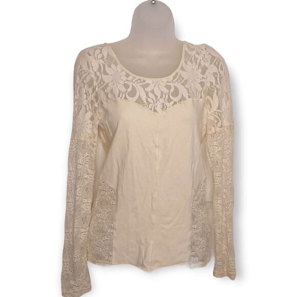 Free People Sweet Thang Cross Back Lace Panel Long Sleeve Size Medium - Picture 7 of 10